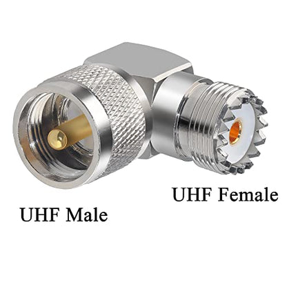 2PCS UHF PL259 Right Angle 90 Degree Coax Adapter, SO239 Male PL259 to Female Right Elbow Coaxial Connector Adapter, UHF Male to SO239 Female L Shape Coax Connector for CB Radio, Antenna, etc