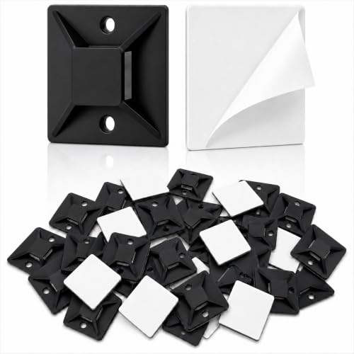 1" BLACK 500pcs Adhesive Cable Tie Mounts – Strong Sticky Back Nylon Wire Holders for Cable Management in Home, Office, Car & Christmas Lights - color: Black-500pack