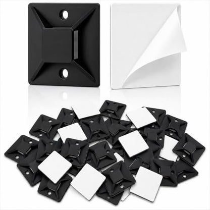1" BLACK 500pcs Adhesive Cable Tie Mounts – Strong Sticky Back Nylon Wire Holders for Cable Management in Home, Office, Car & Christmas Lights - color: Black-500pack