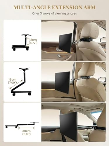 Heavy Duty Metal Car Headrest Mount for 15.6‘’ Portable Monitor, 2-in-1 VESA&Clip Stand for 4.7-20" Screen, Backseat Gaming Holder Compatible with Switch, iPad, iPhone, Stable Road Trip Stand for Kids
