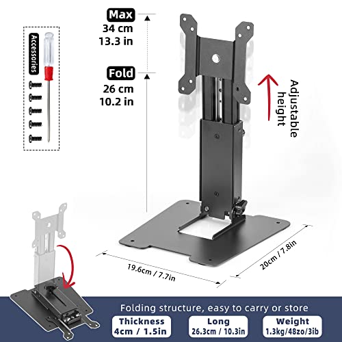 WEARSON Folding Monitor Stand - Height Adjustable Vesa Monitor Stand, Tilt, Rotation Free Standing Low Profile Desk Mount for Single Monitor up to 28 inch Screens Upgrade WS-03T