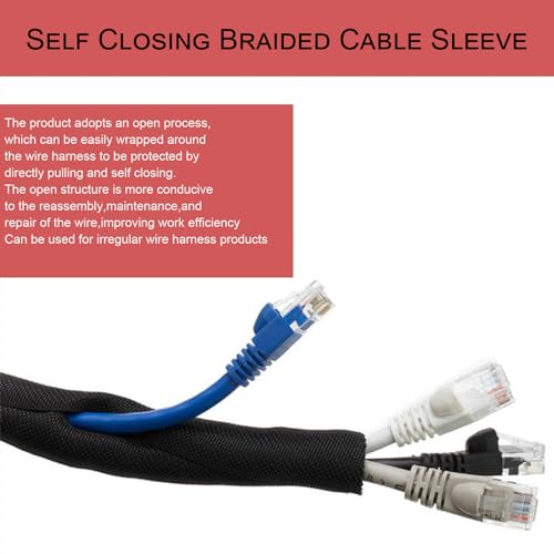 Split Mesh Cord Sleeve Loom Tubing Cable Cover Braided Cable Management Auto Protective Wire Harness Wrap Self Wrapping Woven 3/16"-35ft - size: 3/16"-35ft