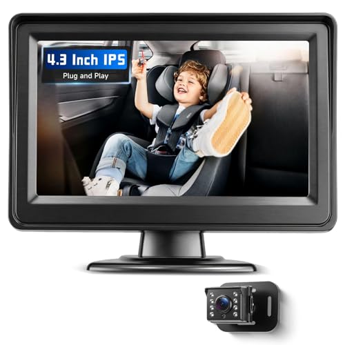 Rear Seat Baby Car Camera for Backseat HD-Rear-Facing Car Baby Monitor with Night Vision, Adjustable View Angle, Easy Setup,360°Rotatable car Camera, Safety for Kids 4.3 inch IPS car Baby Monitor