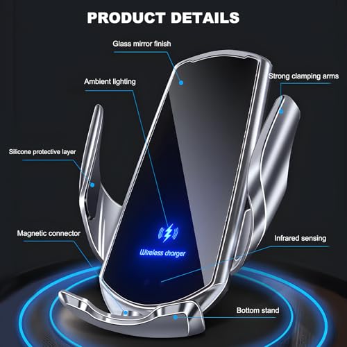 Wireless Car Charger, 15W Fast Charging Mount Electric Induction Car Phone Holder, Universal Auto-Clamping Magnetic Charger Air Vent Mount Bracket for Most Smartphones (Blue) - color: Blue