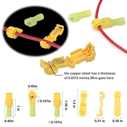 60 Pcs/30 Pairs Quick Splice Wire Terminals T-Tap Self-Stripping Nylon Fully Insulated Male Quick Disconnects for Automotive Wiring (22-10 AWG)