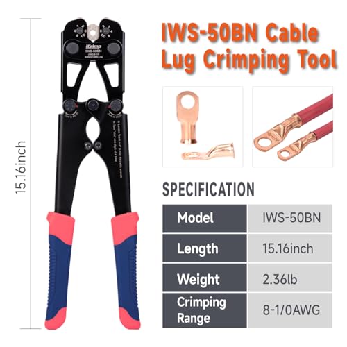 iCrimp Battery Cable Lug Crimping Tool for 8, 6, 4, 2, 1, 1/0 AWG