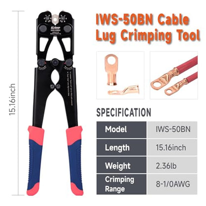 iCrimp Battery Cable Lug Crimping Tool for 8, 6, 4, 2, 1, 1/0 AWG