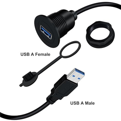 USB Panel Mount Cable 5Gbps USB 3.0 Male to Female Extension 5V 3A USB A Mount Car Mount Extension Cable Support Fast Charging for Car, Boat, Motorcycle, Truck, Etc (2 m/6.5 ft) - size: 2 m/6.5 ft