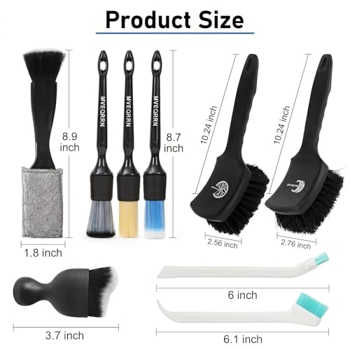 MVEQRRN 9PCS Boar Hair Car Detailing Brushes Set,Car Wheel Kit (Black) - color: 9pcsblack detail wheel brush set