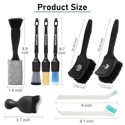 MVEQRRN 9PCS Boar Hair Car Detailing Brushes Set,Car Wheel Kit (Black) - color: 9pcsblack detail wheel brush set