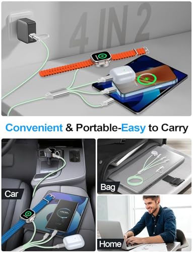 4-in-2 Multi Charging Cable for Apple Watch Charger/iPhone/Galaxy Charger - color: 1-Green, size: 1.8M
