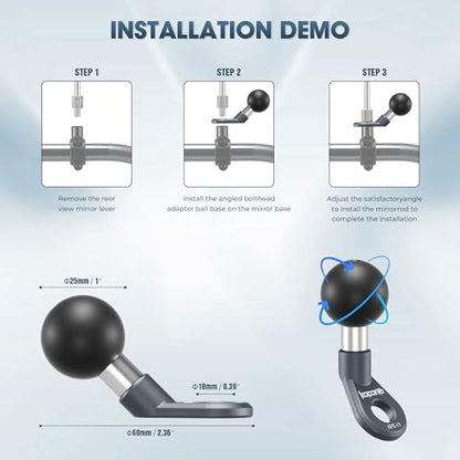 Motorcycle Phone Clip Kit, for 8-10mm Screw/Mirror Install, Anti-Theft Double Socket Arm/25mm Ball Top and Base, Suitable for Width of 2.56-3.74" Phone (KPS-04)