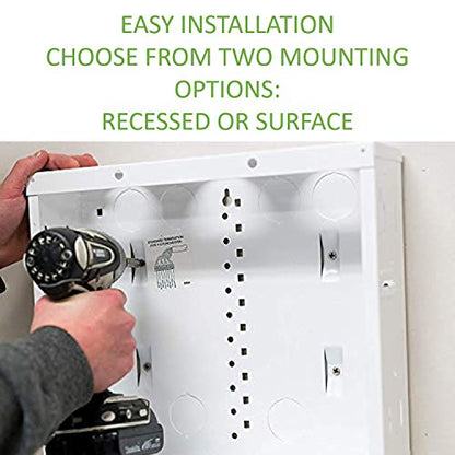 Legrand - OnQ 14 Inch Cable Management, In-Wall 20-Gauge Media Box, Structured Wiring Enclosure with 2.5 Inch Openings for Wires, Glossy White, EN1400