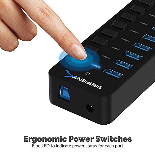 SABRENT 10-Port 60W Powered USB 3.0 Hub, Power Switches & LEDs (HB-BU10) - size: 10-Port - 10 USB 3.0