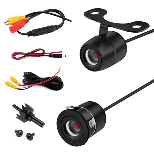 Tesnaao Car Reversing Camera, IP68 Waterproof HD Night Vision Rear View Camera with Bracket Wire Harness, 170 Degree Wide-Angle Dynamic Path Guide Line, Universal for Cars (Black)