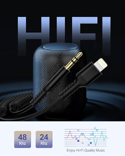 iPhone Aux Cord, Aux to 3.5mm Coiled Lightning Cable Auxiliar Audio Male - color: 1*Black