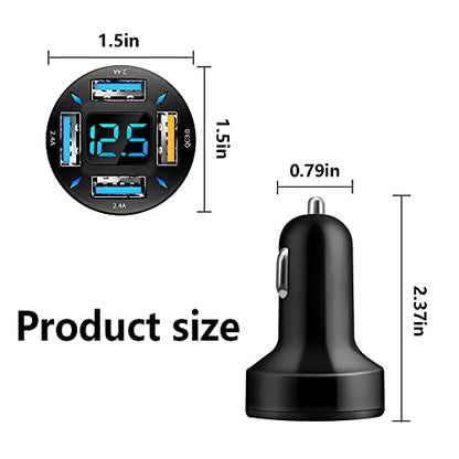 4-in-1 Car Charger 66W Super Fast Charging with USB 2.4A&QC 3.0(Voltmeter&LED Lights) Universal Quick Charge for 12-24V Car Cigarette Lighter Plug(Black-QC/2.4A) - color: Black-QC/2.4A