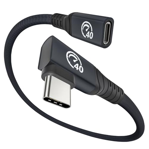 UseBean 40Gbps USB C Extension Cable 1FT, Right Angle USB 4 Extension Cable - color: Black, size: 1ft