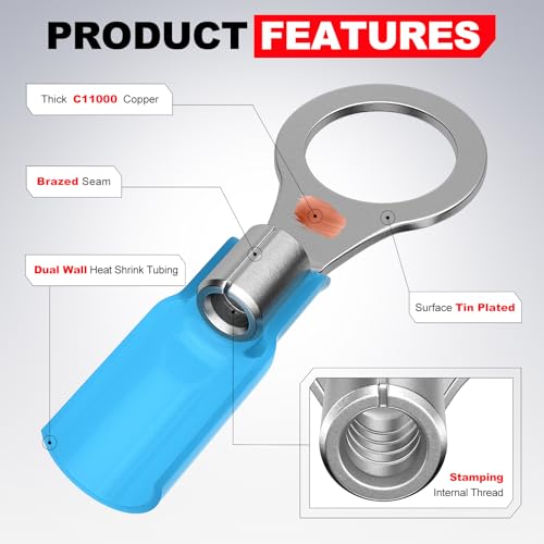 16-14 AWG/Gauge Heat Shrink Ring Terminal Kit Wire Connector Cable End Lugs - size: 16-14AWG-100pcs
