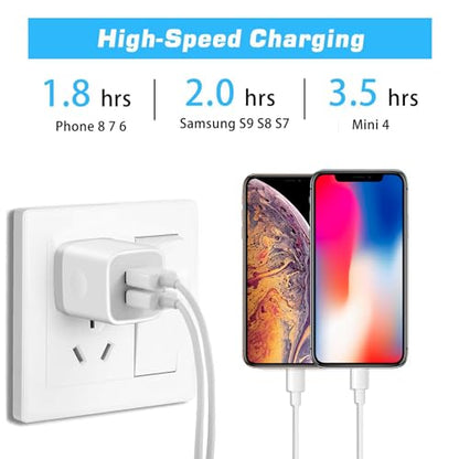 USB Charger Block, 4Pack 2.1A Dual Port USB Wall Charger Plug Power Adapter - color: White