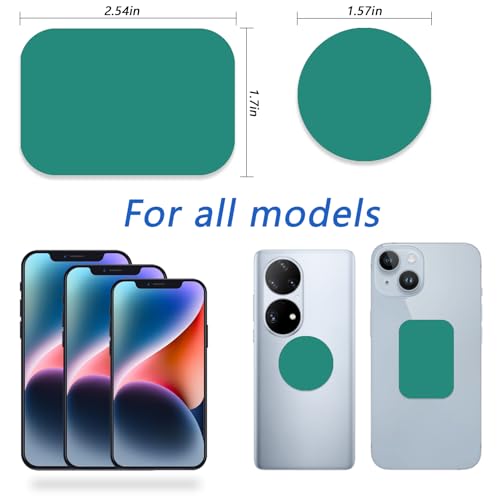 Phone Magnets for Back of Phone, Universal Metal Plates, 2 Rectangular and 2 Round With Adhesive, Car Magnets (Dark Green) - color: A Dark Green