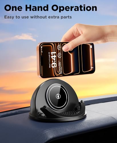 Beeasy 15W Qi Wireless Car Charger for Dashboard, Built‑in Cooling Fan, Nano Sticky Gel Non‑Slip Car Phone Holder, Wireless Car Charger Mount for iPhone Samsung Android Smartphones