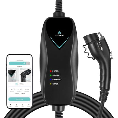 Lectron Level 1 J1772 Charger (WiFi Version) - 120V, 15 Amp, NEMA 5-15 Plug, 16 ft Extension Cord - Portable Electric Car Charger for J1772 Evs - size: 15A NEMA 5-15 with APP