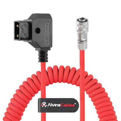 Alvin's Cables D-Tap to BMPCC 6K 4K Coiled Power Cable, Straight Weipu 2-Pin Female to D-Tap Male, Braided Ultra Flexible Coiled Cable for Blackmagic Pocket Cinema Camera 4K/6K/6K Pro, V-Mount, Red - color: Coiled Braided Red