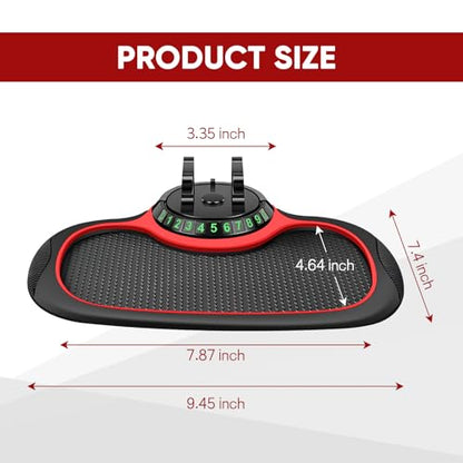 Wuyaoyao Multifunction Car Anti-Slip Mat Auto Phone Holder, PVC Car Dashboard Non-Slip Pad Phone Mount with Temporary Parking Number, Automotive Sticky Dash Pad for Phones, Keys, Gadgets (Black+Red) - color: Black+Red