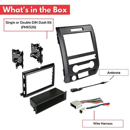 American International Ford F-150 (2009-2014) Double DIN or Single ISO with Pocket Radio Installation Dash Kit, Retains SWC & Factory Amplifier, Car Audio Wire Harness & Antenna Adapter Included