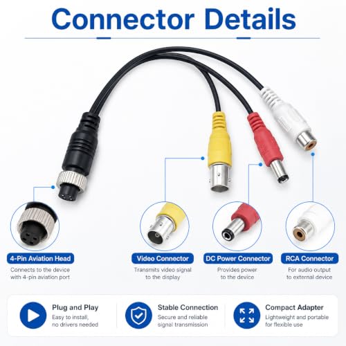 4 pin Aviation Head Turn RCA/DC Cable Plug Adapter Converter Suitable for on-Board DVR Monitor Closed Circuit Television Cameras (4-pin Female to BNC and RCA and DC) - color: 4-pin female to BNC and RCA and DC
