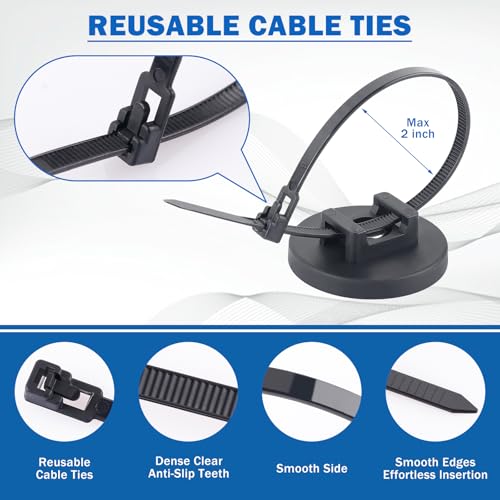 Magnetic Cable Zip Tie Mounts, 15 Pcs Heavy Duty Magnet Wire Holder Automotive Multipurpose & 50 Pcs Zip Ties & 20 Pcs Cable Tie Mounts with Tapping Screws for Wire Organization(43mm 85 Pcs) - size: 43mm-85PCS