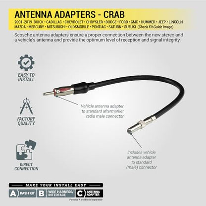 Scosche CRAB Antenna Adapter for Aftermarket Car Stereo Compatible with Select 2001-19 Import and Domestic Vehicles - Radio Antenna Adapter - Car Audio Harness - See Guide Images for Vehicle Fit - style: Antenna Adapter Only