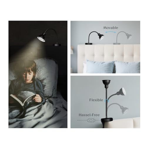 Solfres Innovative Design Rechargeable Headboard Reading Light. No Drilling Book Light for Bedtime Reading. Dimmable LED Lamp with Bulb. Movable & Flexible, Black - color: Black - Rechargeable, size: M