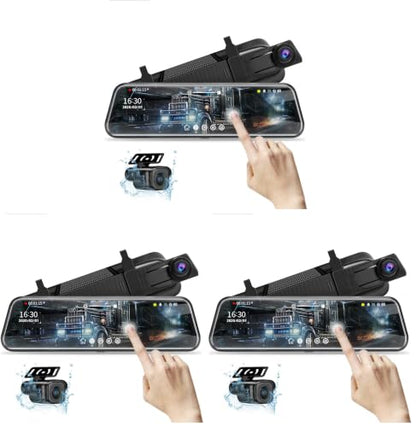 10'' Mirror Dash Cam Night Vision 1080P FHD Full Touch Screen Front and Rear View Backup Camera for Cars Loop Recording Streaming Media 170°Wide Angle Parking Assistance 6M Cable (Pack of 3) - size: 10 Inch (Pack of 3)