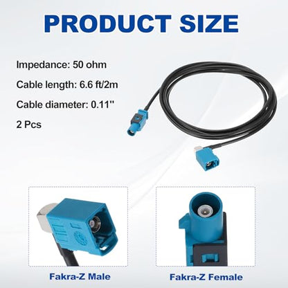 uxcell 2Pcs Antenna Extension Cable, 6.6ft/2m Longer Fakra-Z Male to Right Angle Fakra-Z Female RF Coax Cable for Car Stereo Head Unit GPS Navigation FM AM Radio RG174 - size: 6.6ft/2m