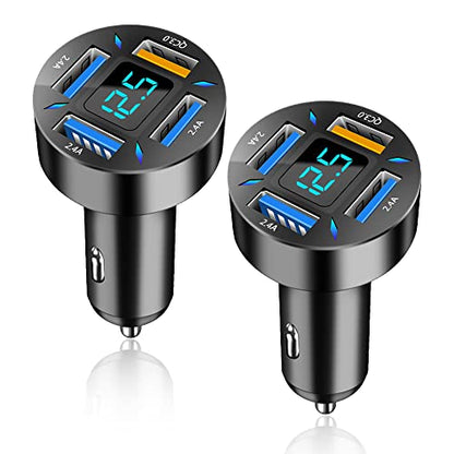 Car Charger 66W Super Fast Charging with USB 2.4A&QC 3.0(Voltmeter&LED Lights) Universal Quick Charge for 12-24V Car Cigarette Lighter Plug,Compatible with iPhone 14 13 12,S22 (2Pcs-Black-QC/2.4A) - color: 2Pcs-Black-QC/2.4A