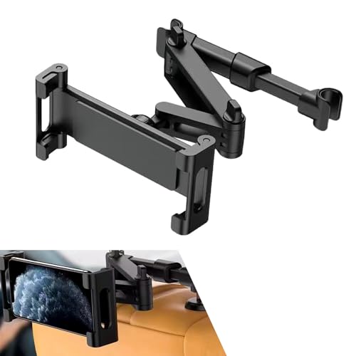 Car Headrest Tablet Holder, (3 in 1 Extension Arm) Adjustable Rear Seat Headrest Tablet Holder for Gaming Movies Chatting, Road Trip Essentials for Kids (5.3-10.6")
