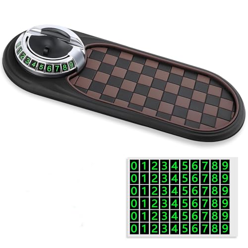 Huakaile Multifunctional Car Anti-Slip Mat with Rotatable Auto Phone Holder, Universal Car Dashboard Mat with Temporary Parking Number, Vehicle Mount Anti Skid Pad for Sunglasses Keys Gadgets (Brown)