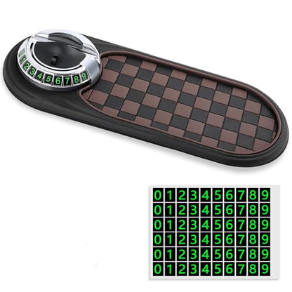 Huakaile Multifunctional Car Anti-Slip Mat with Rotatable Auto Phone Holder, Universal Car Dashboard Mat with Temporary Parking Number, Vehicle Mount Anti Skid Pad for Sunglasses Keys Gadgets (Brown)