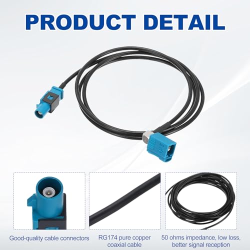 uxcell 2Pcs Antenna Extension Cable, 3.3ft/1m Longer Fakra-Z Male to Right Angle Fakra-Z Female RF Coax Cable for Car Stereo Head Unit GPS Navigation FM AM Radio RG174 - size: 3.3ft/1m