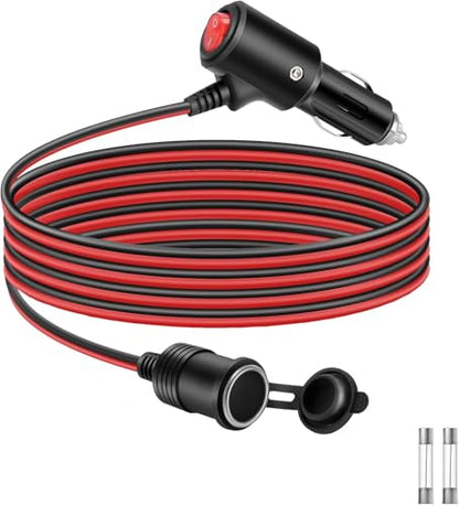 3.3Ft/1M Cigarette Lighter Extension Cord with On Off Switch 12V/24V Male to Female Socket 16AWG Heavy Duty Extension Cable - size: 1m/3.3ft