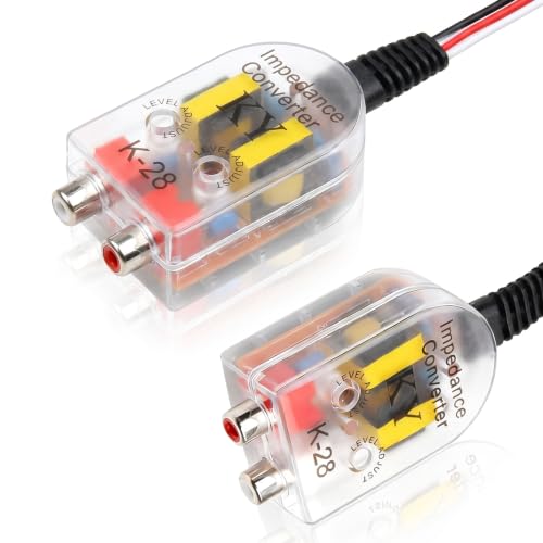 2 PCS High to Low RCA Converter, Adjustable Subwoofer Frequency Output Converter, Speaker Output to RCA Line Amplifier Wiring, Modified Part for Most Cars Audio Systems (Transparent)