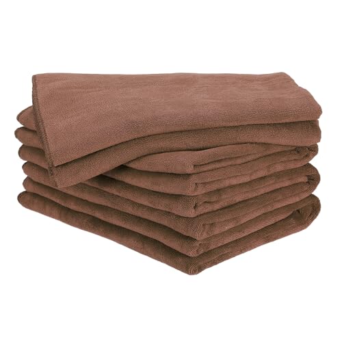 HARFINGTON 4 Pack Microfiber Cleaning Cloth, 63" x 24" Multi-Functional Cleaning Towels Reusable Absorbent Rags for Car Wash Kitchen Household Window Clean, Brown - color: Brown, size: 63" x 24"