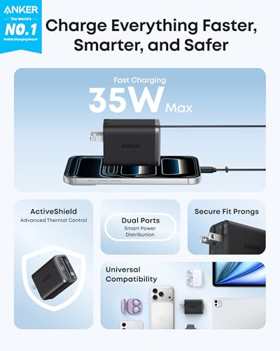 Anker Nano Retractable USB C Charger Block, Compact 35W Phone Charger - color: Black