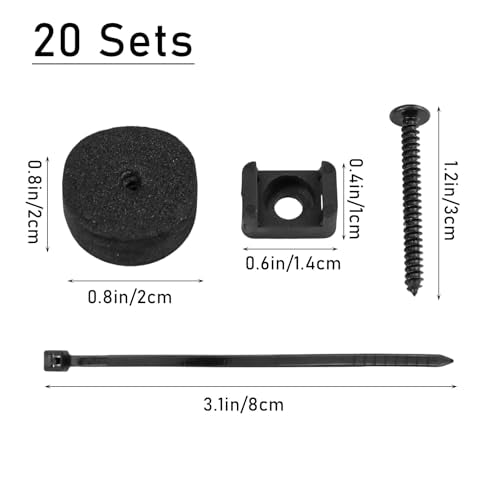 20 Pcs Adhesive Cable Tie Mount - 20mm EVA Base Self Adhesive Zip Tie Holder with Screws Nylon Ties, Wire Management Clip for Desk Car Wall Office