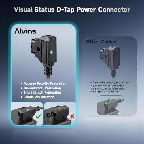 Alvin's Cables BMPCC 4K 6K to D Tap Power Cable Weipu 2 Pin Female to P Tap Coiled Cable with Light for Blackmagic Pocket Cinema Camera 4K| 6K| pro - color: Coiled with LED