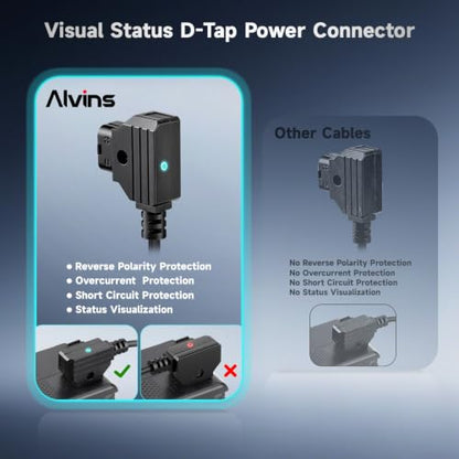 Alvin's Cables BMPCC 4K 6K to D Tap Power Cable Weipu 2 Pin Female to P Tap Coiled Cable with Light for Blackmagic Pocket Cinema Camera 4K| 6K| pro - color: Coiled with LED