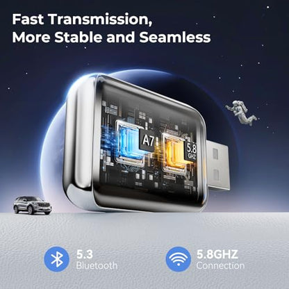 CZOCPOS Wireless Carplay Adapter for iPhone, Convert Wired Car Play to Wireless, 2 in 1 Plug and Play Mini CarPlay and Android Auto Adapter for iOS 10 Android 11 and Above, Cars with Built-in Carplay