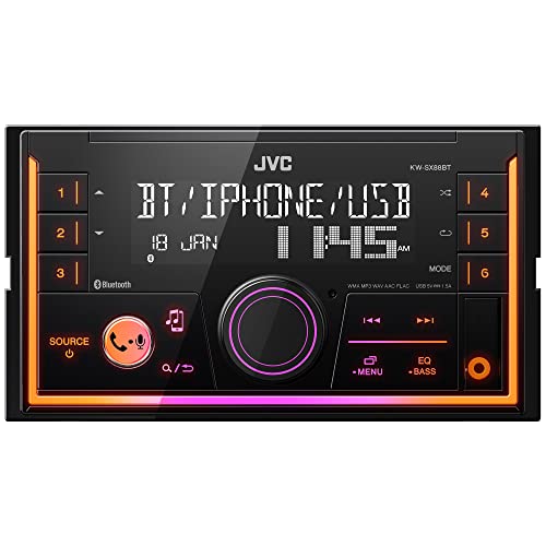 JVC KW-SX88BT Bluetooth Double DIN Car Stereo, 200W Digital Stereo Receiver, AM/FM Radio, Dual Phone Connection, 13-Band EQ, 1.5A USB & AUX Inputs, Custom Color Illumination, Shallow Chassis - style: Double DIN Receiver